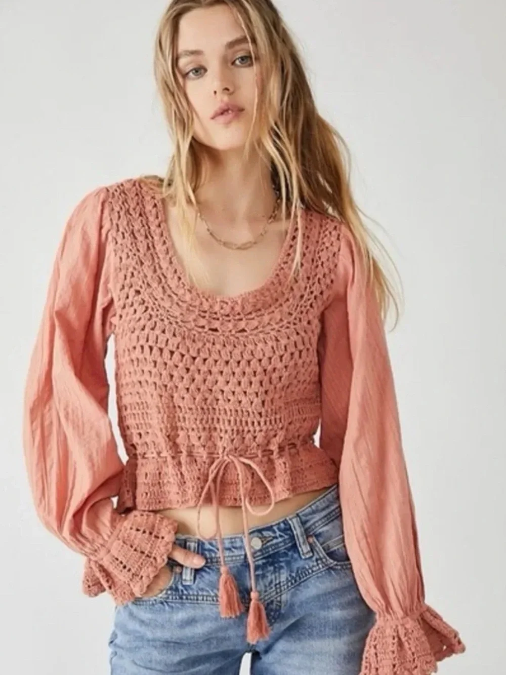REVOLVE Free People Megan Crochet Top in Coral Sand